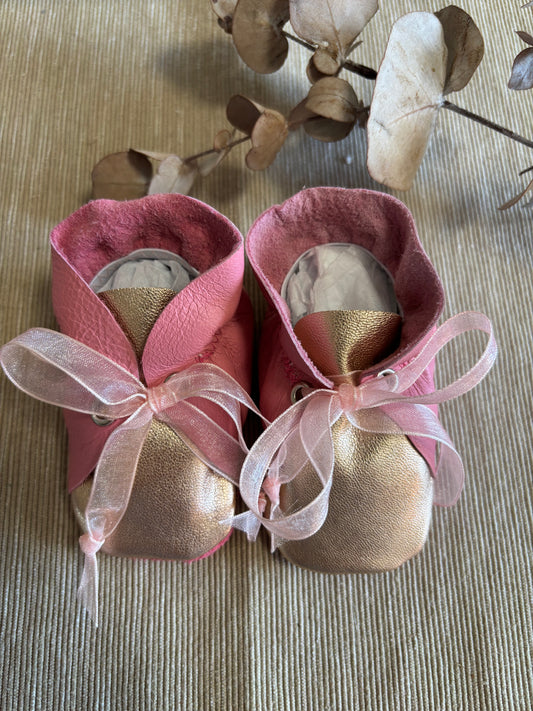 10cm Lace Bootie - Pink & Rose Gold Leather