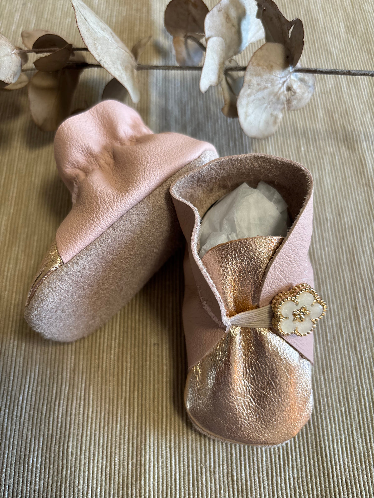 10cm Button Bootie - Pink & Rose Gold Leather