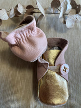 Load image into Gallery viewer, 11cm Button Bootie - Pink &amp; Gold Leather
