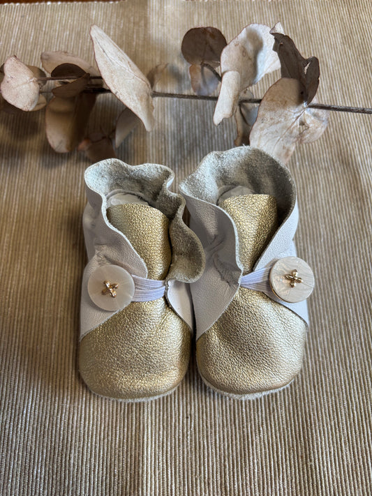 10cm Button Bootie - White & Gold Leather