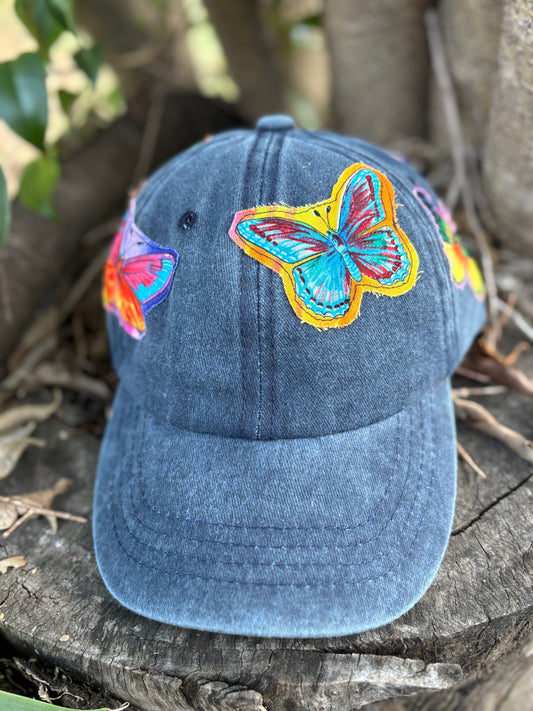 “Butterfly Appliqué” Children’s Caps - Hand Embroidered