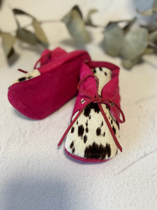 Button Bootie - Hot Pink Leather and Cowhide