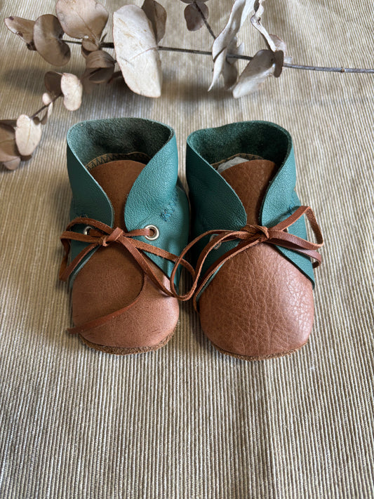 10cm Lace Bootie - Tan & Jade Leather