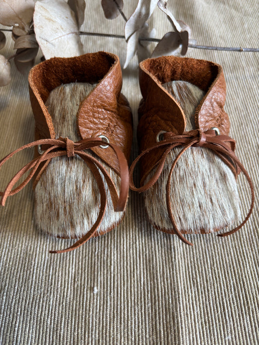 10cm Lace Bootie - Tan Leather & Cowhide