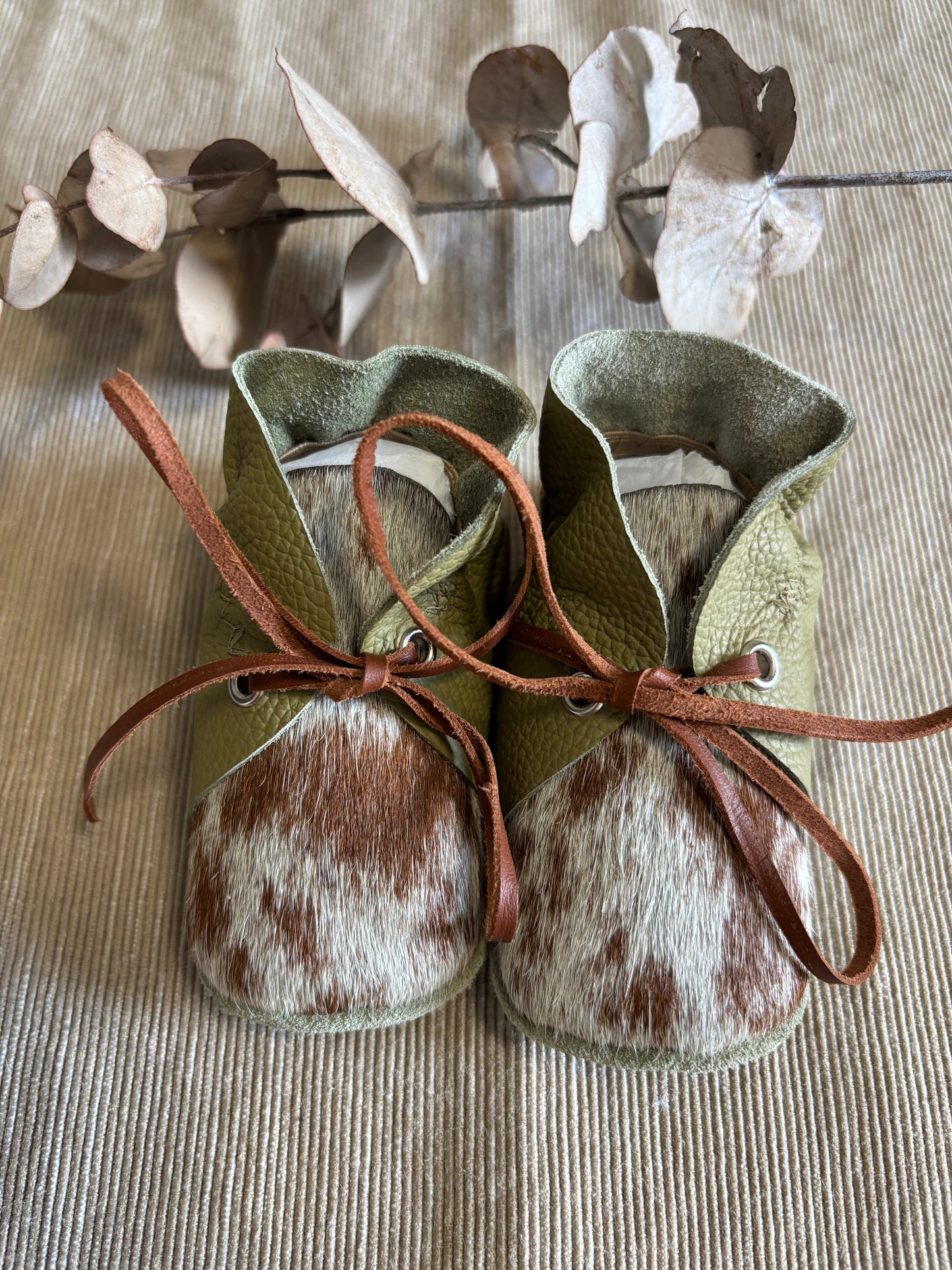 11cm Lace Bootie - Green Leather & Cowhide