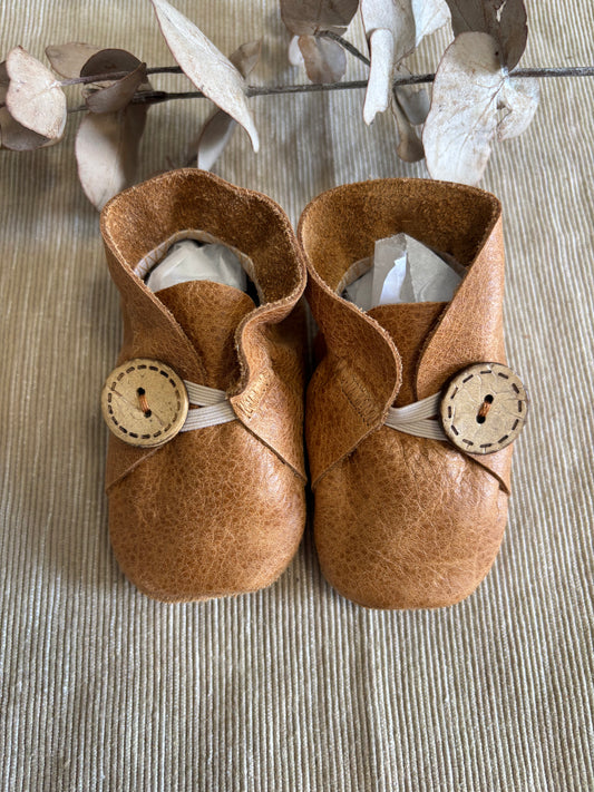 10cm Button Bootie - Light Tan Leather