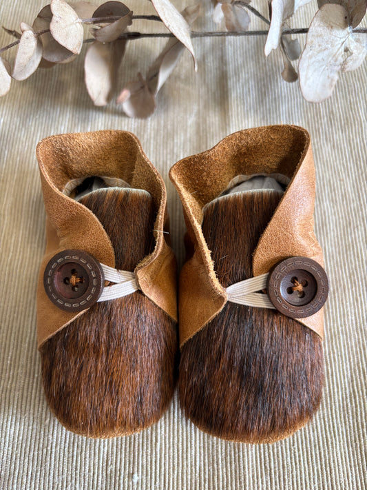 11cm Button Bootie - Light Tan Leather & Cowhide