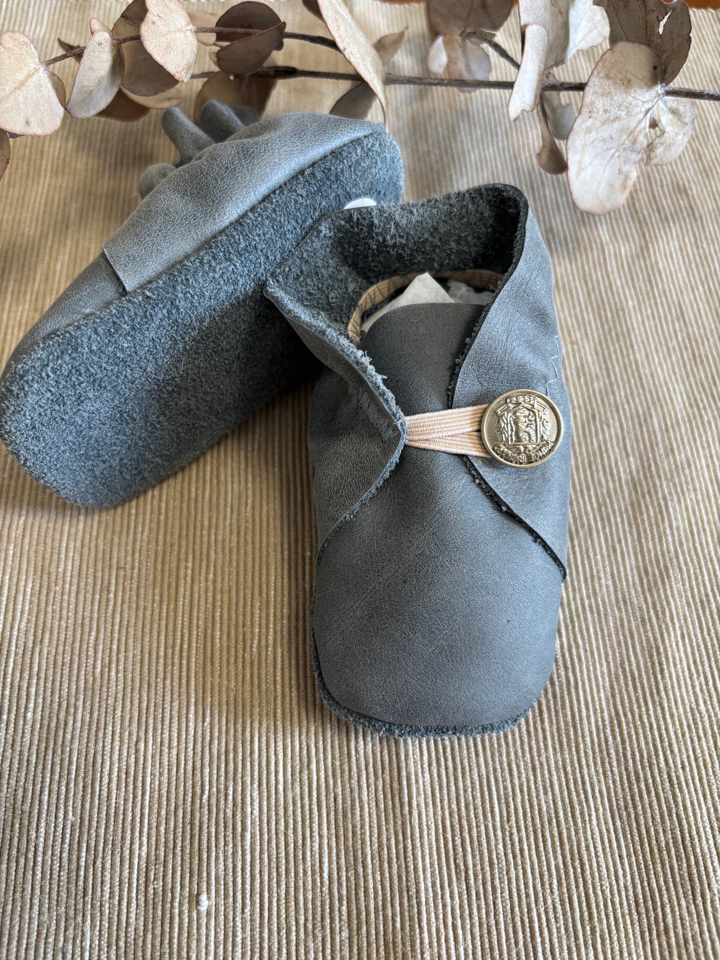 10cm Button Bootie - Blue Denim Leather