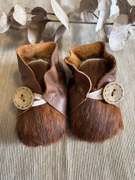 10cm Button Bootie - Tan Leather & Cowhide