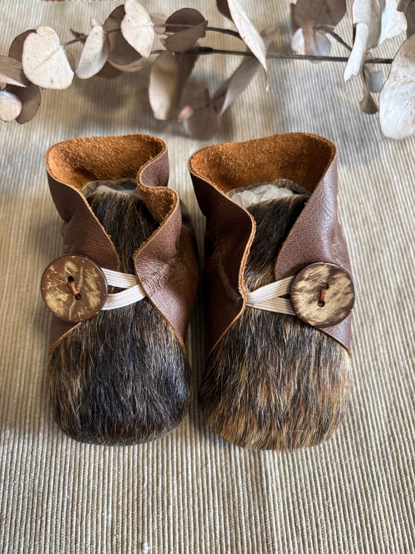 10cm Button Bootie - Dark Tan Leather & Cowhide