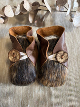 Load image into Gallery viewer, 10cm Button Bootie - Dark Tan Leather &amp; Cowhide
