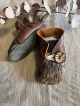 Load image into Gallery viewer, 10cm Button Bootie - Dark Tan Leather &amp; Cowhide
