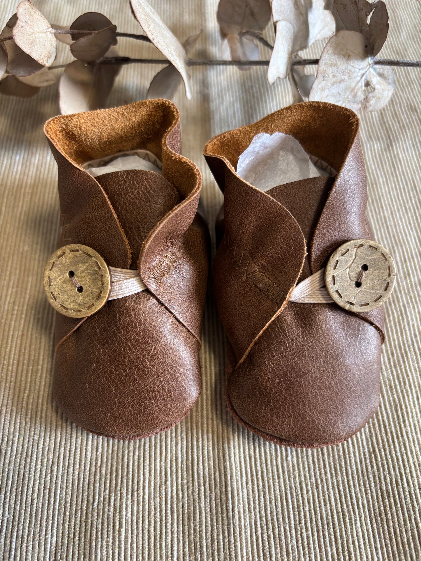 10cm Button Bootie - Dark Tan Leather