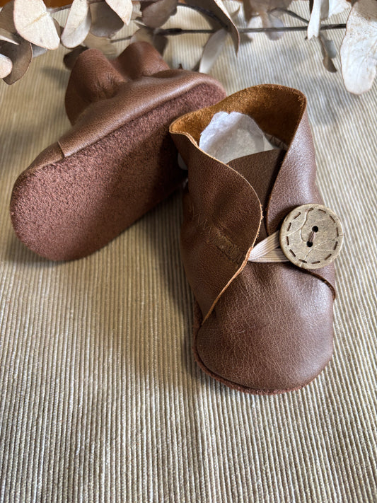 10cm Button Bootie - Dark Tan Leather
