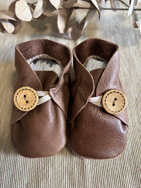 10cm Button Bootie - Dark Tan Leather