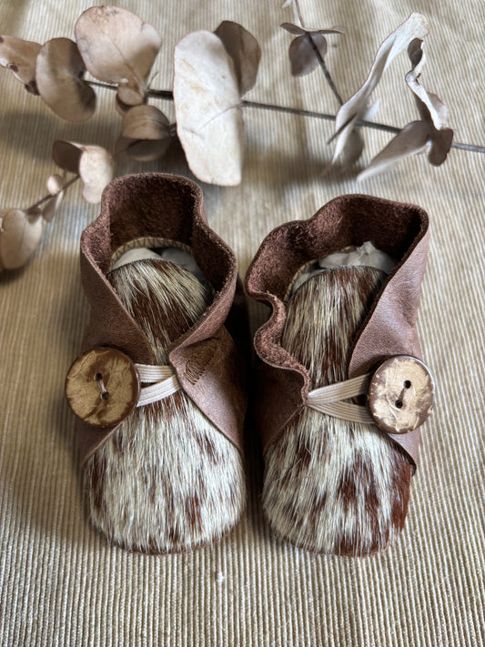 10cm Button Bootie - Brown Leather & Cowhide