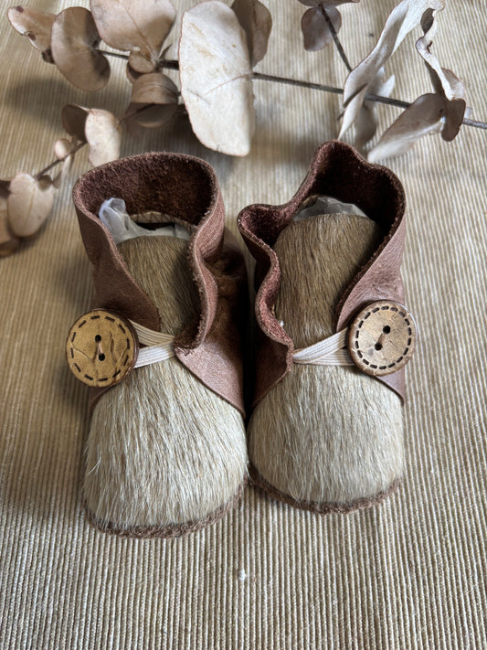 10cm Button Bootie - Brown Leather & Cowhide