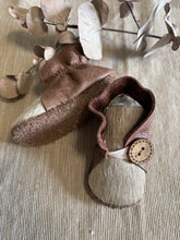 Load image into Gallery viewer, 10cm Button Bootie - Brown Leather &amp; Cowhide
