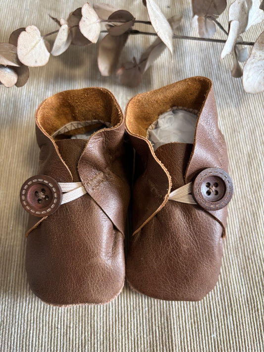 11cm Button Bootie - Dark Tan Leather
