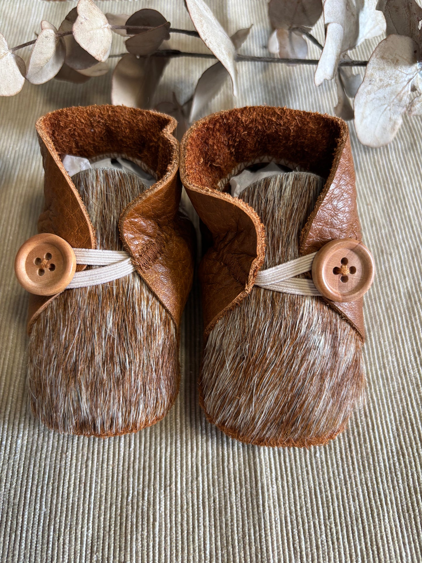 10cm Button Bootie - Tan Leather & Cowhide