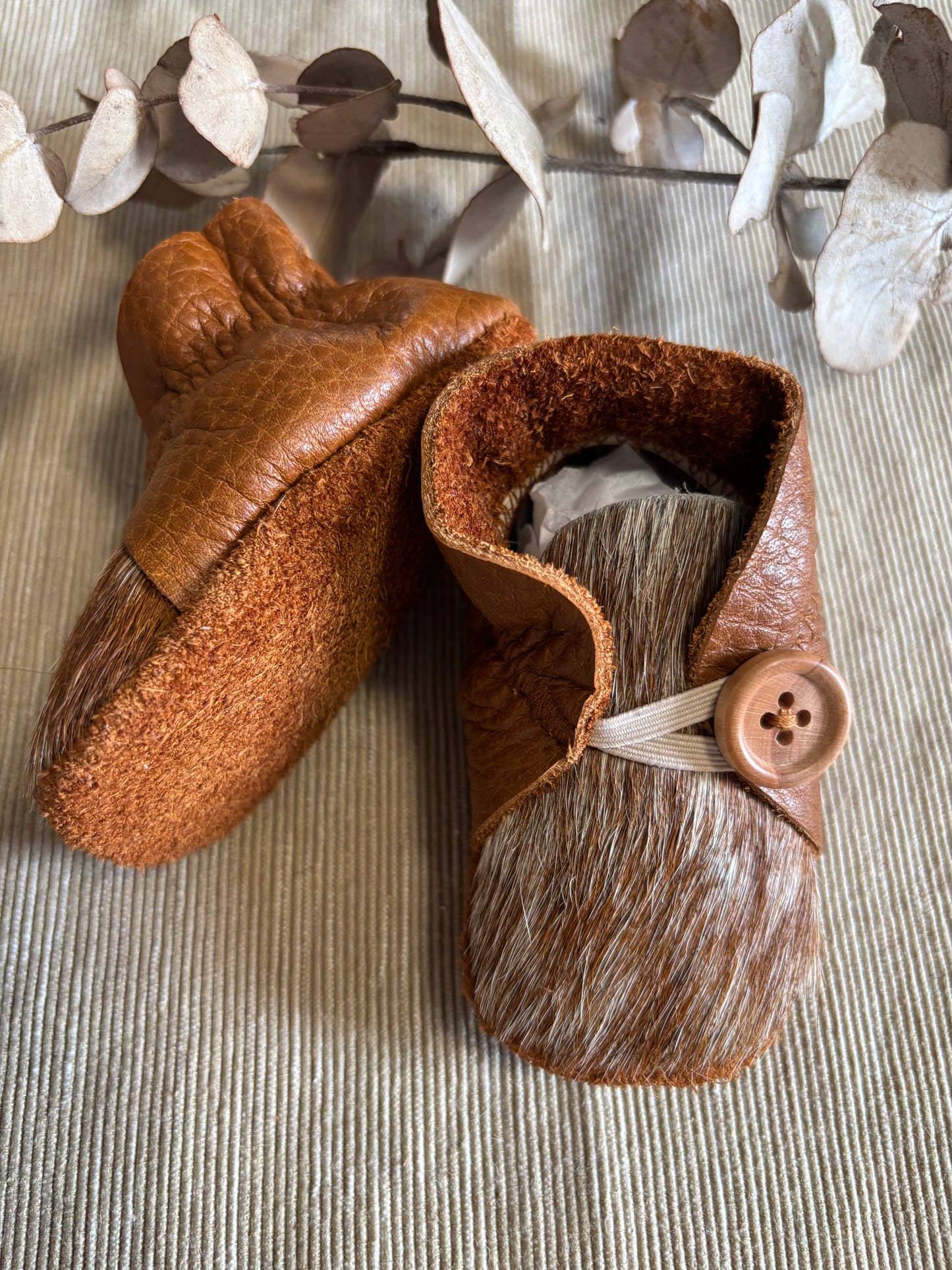 10cm Button Bootie - Tan Leather & Cowhide