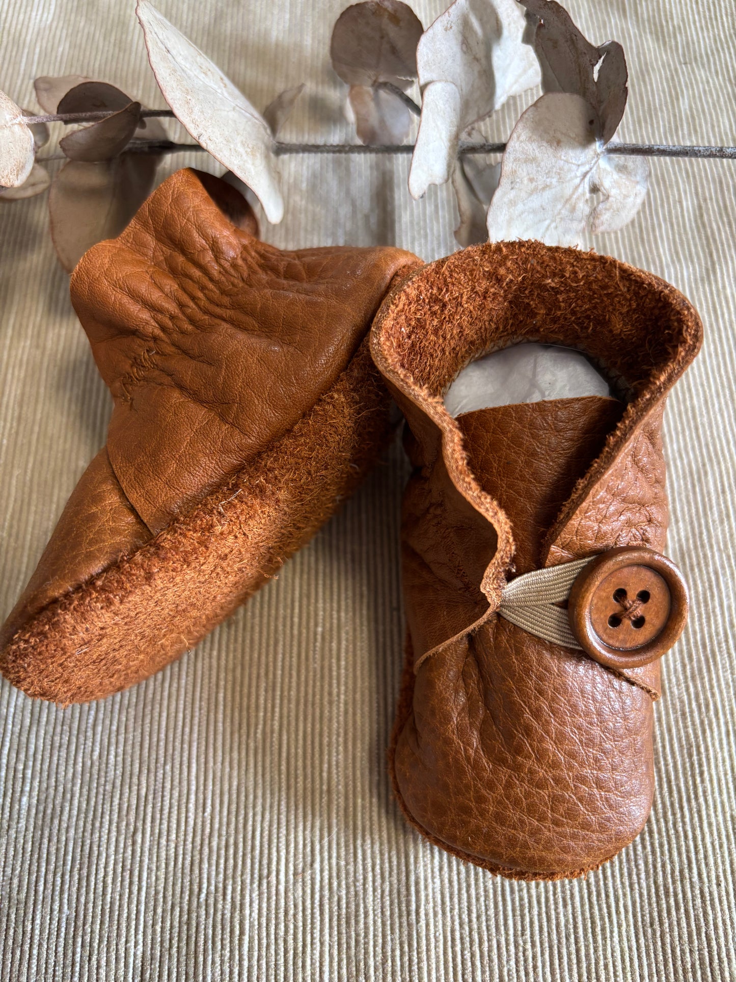 10cm Button Bootie - Tan Leather