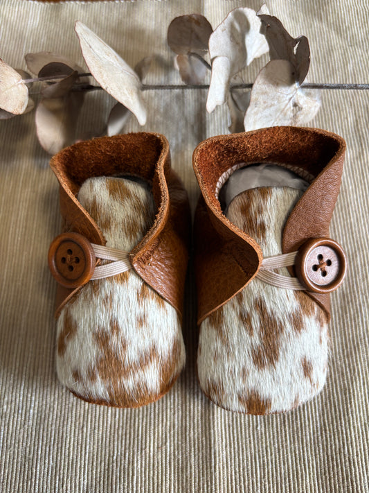 11cm Button Bootie - Tan Leather & Cowhide