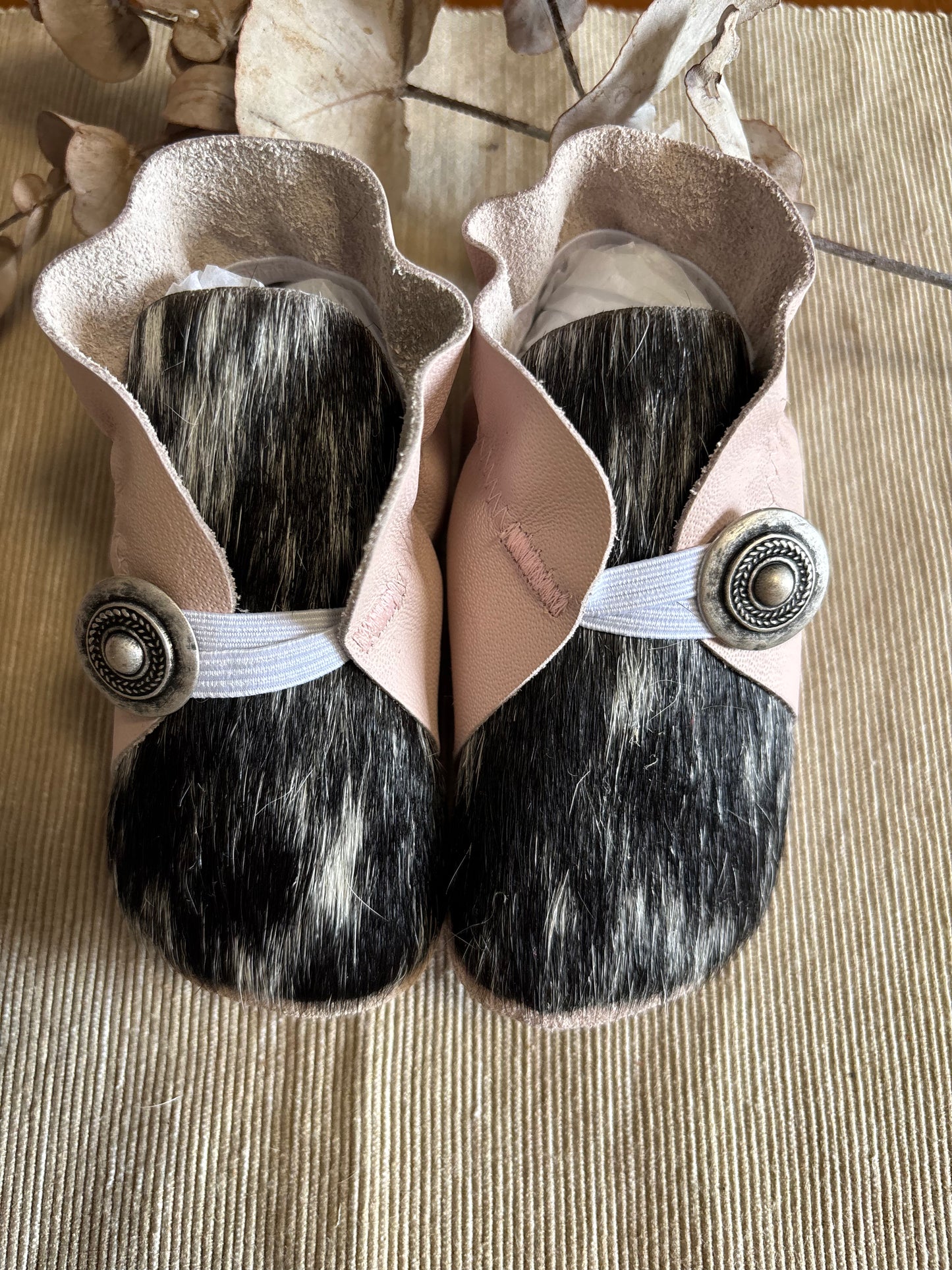 12cm Button Bootie - Pink Leather and Cowhide