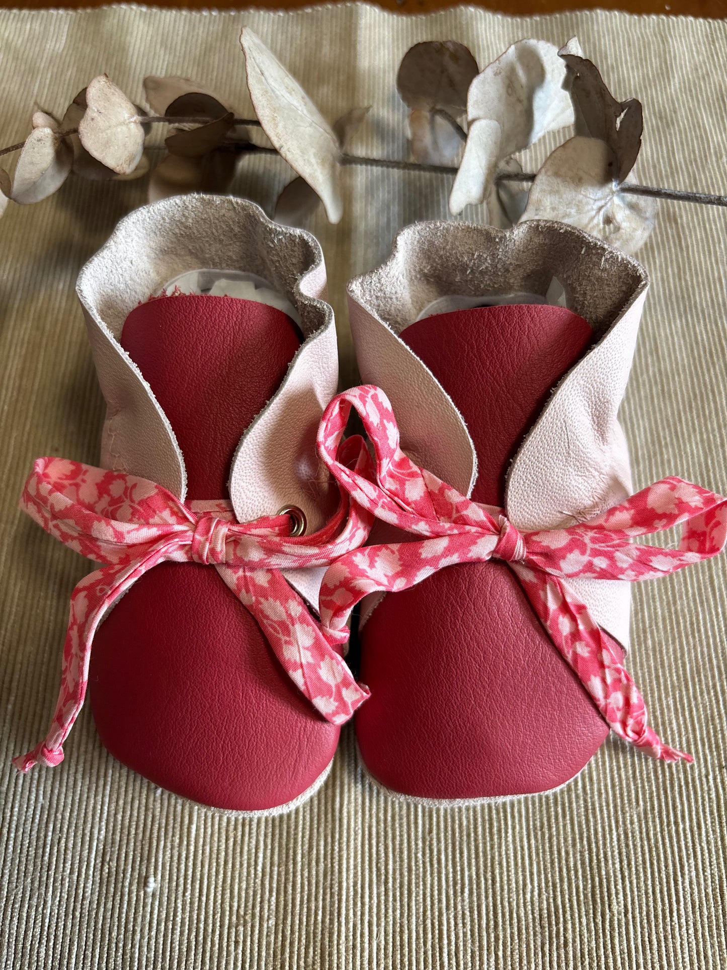 12cm Lace Bootie - Raspberry & Dusty Pink Leather