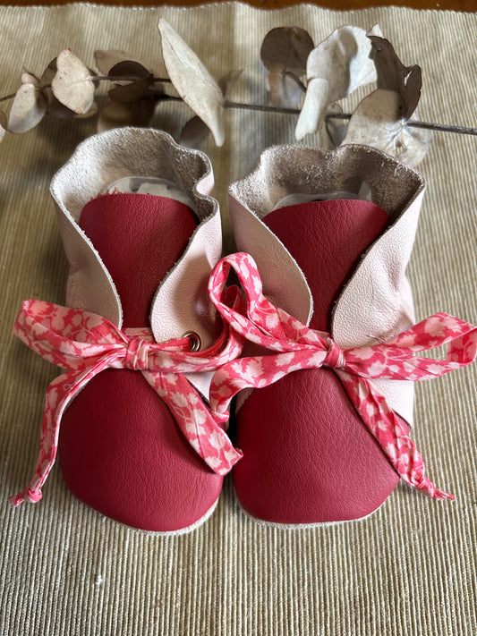 12cm Lace Bootie - Raspberry & Dusty Pink Leather