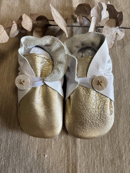 12cm Button Bootie - White & Gold Leather