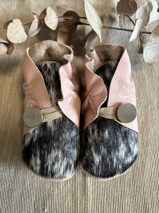 12cm Button Bootie - Pink Leather and Cowhide