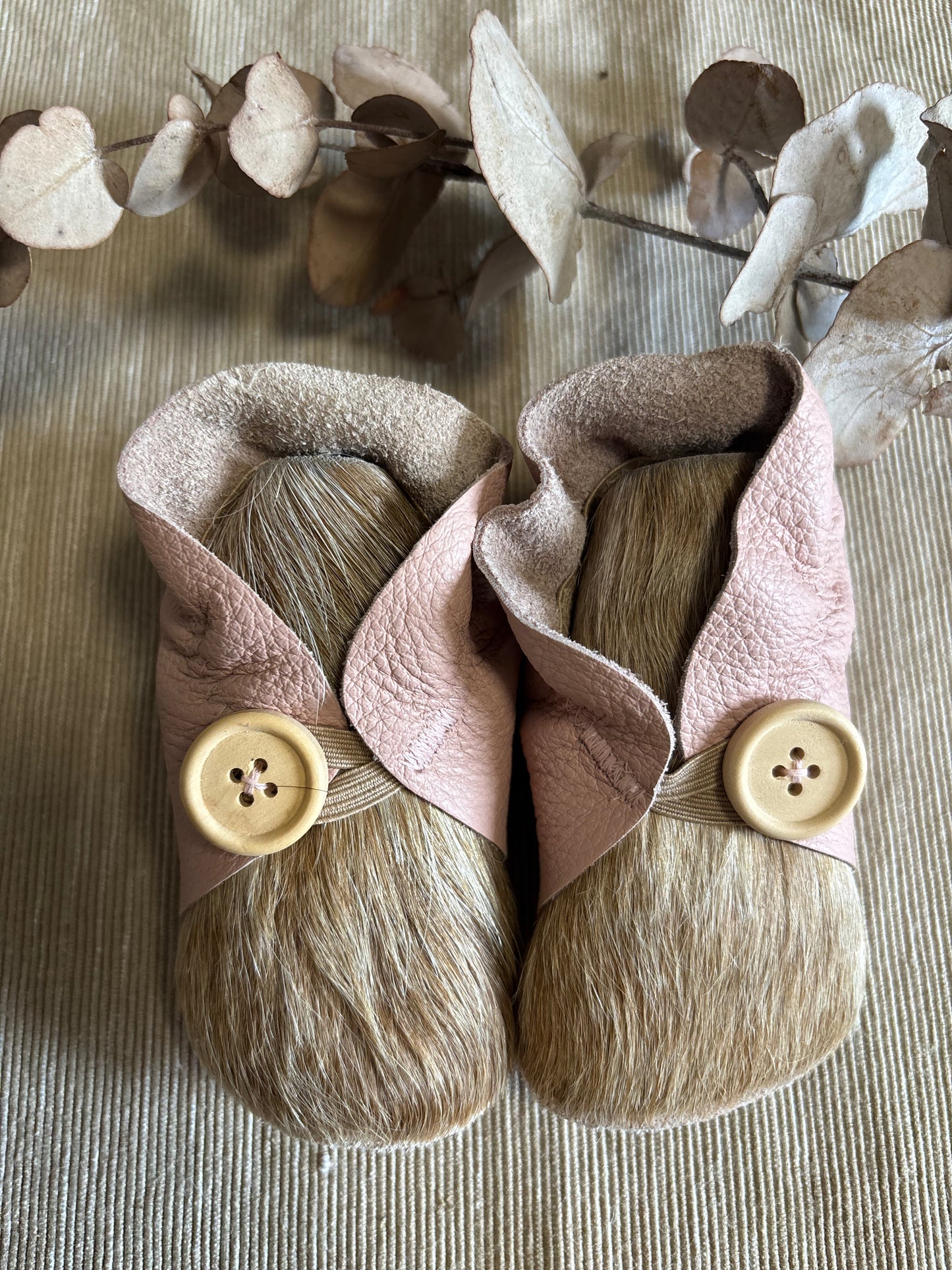 12cm Button Bootie - Dusty Pink Leather & Cowhide