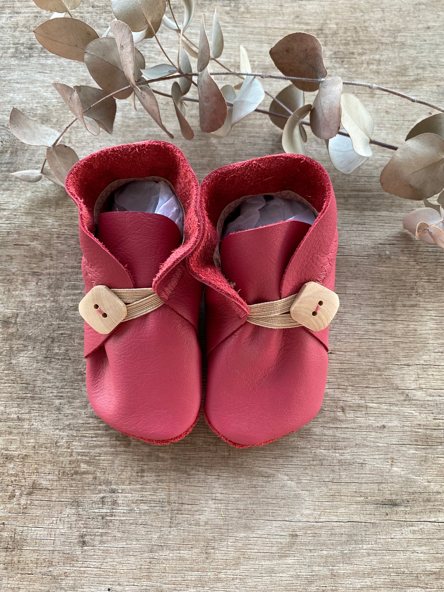 Button Bootie - Raspberry Leather