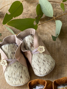 Button Bootie - Dusty Pink & Cowhide