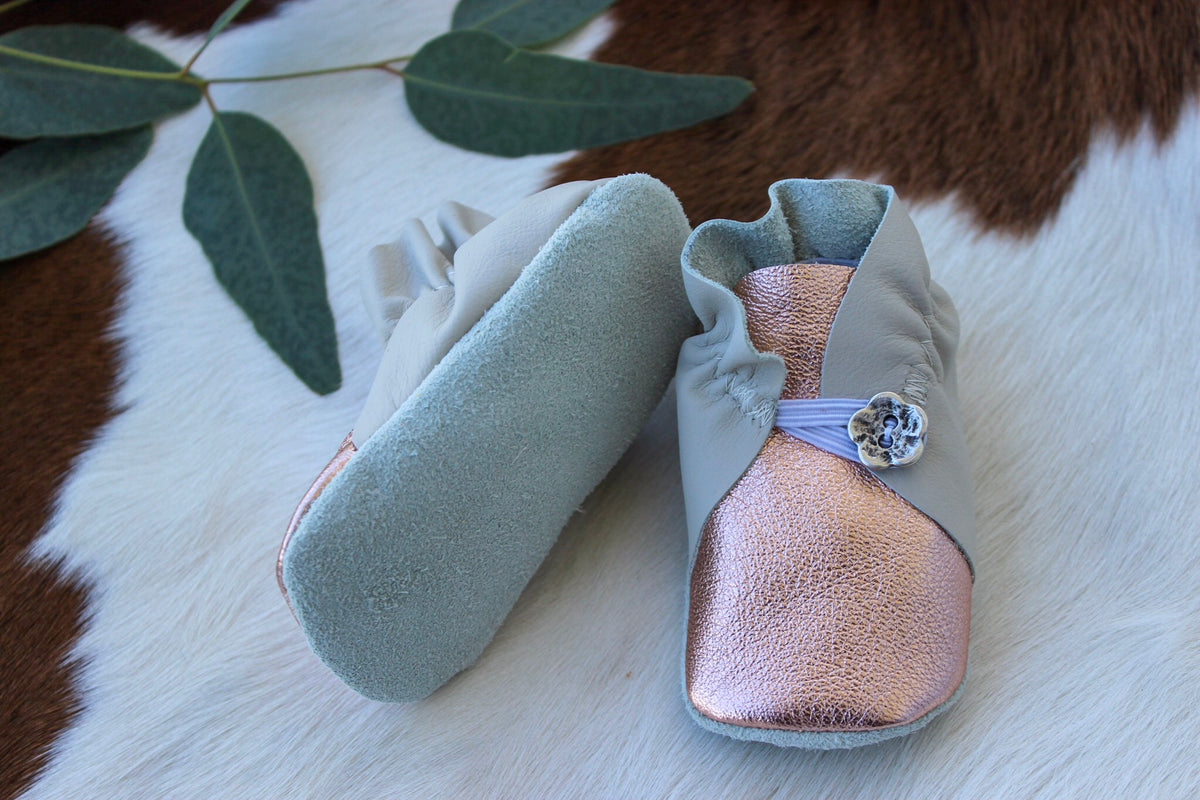 Button Bootie - Rose Gold & Cream