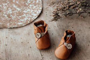 Button Bootie - Light Tan / Mustard