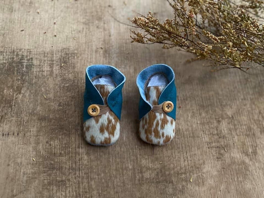 Button Bootie - Turquoise & Cowhide