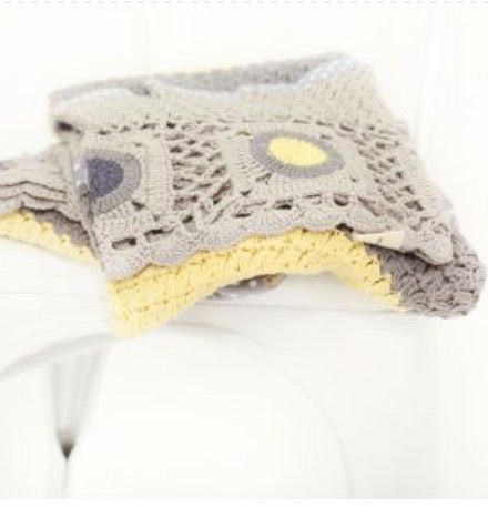 Hand Crochet Blanket - Mustard & Grey