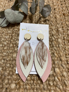 Leather and Cowhide Leaf Earrings