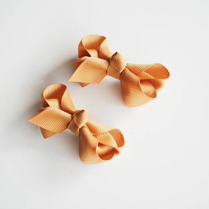Mustard Clip Bow - Small Piggy Tail Pair