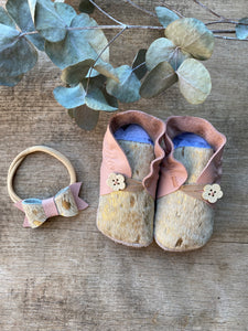 Booties & Bow - Dusty Pink & Gold Cowhide